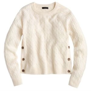 J. Crew Ivory Cable Knit Sweater with Side Buttons